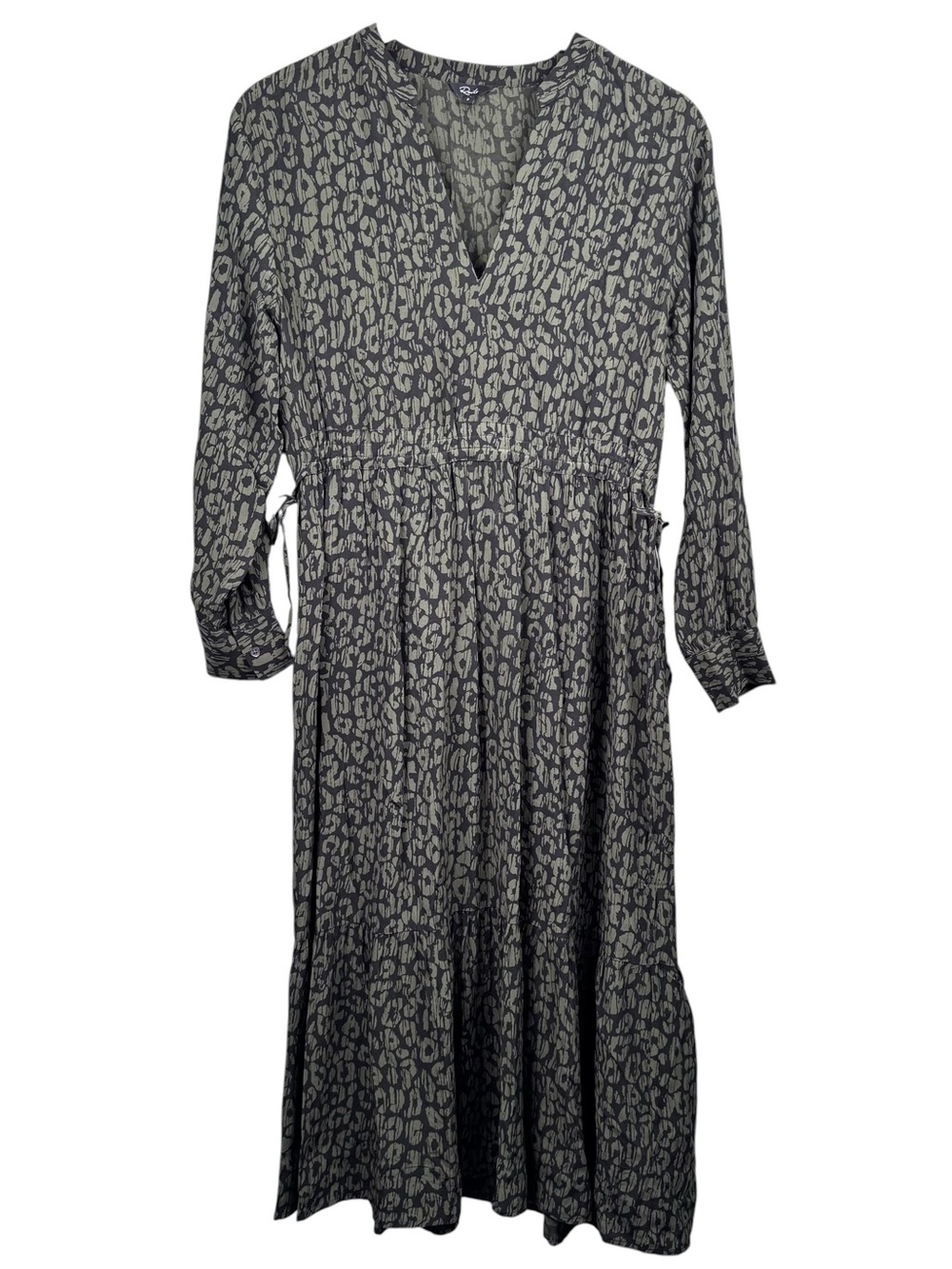 Rails Maple Olive Batik Cheetah Midi Dress Small Long Sleeve Boho